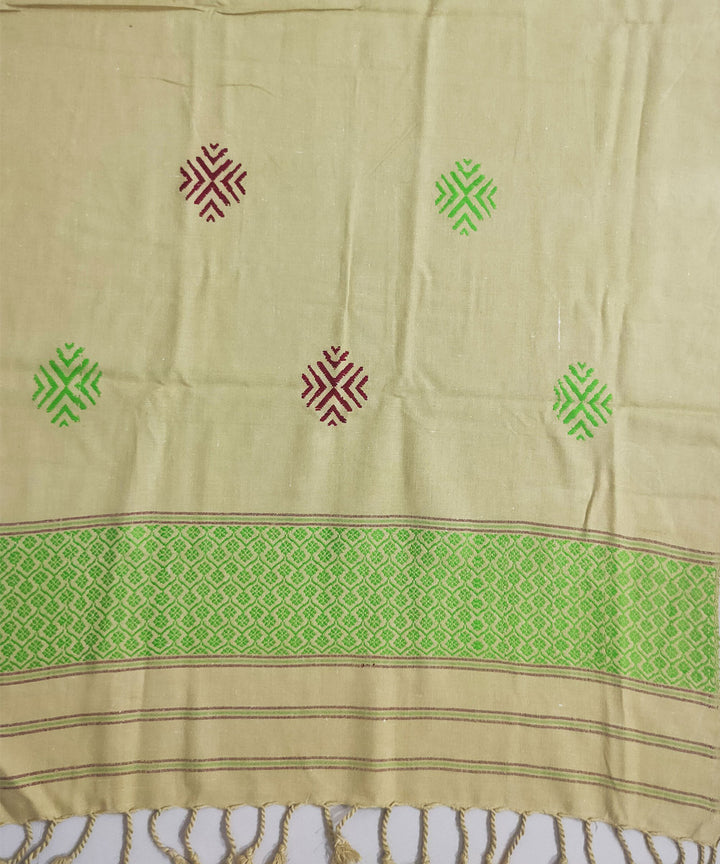 Beige green handloom eri silk and viscose assam stole