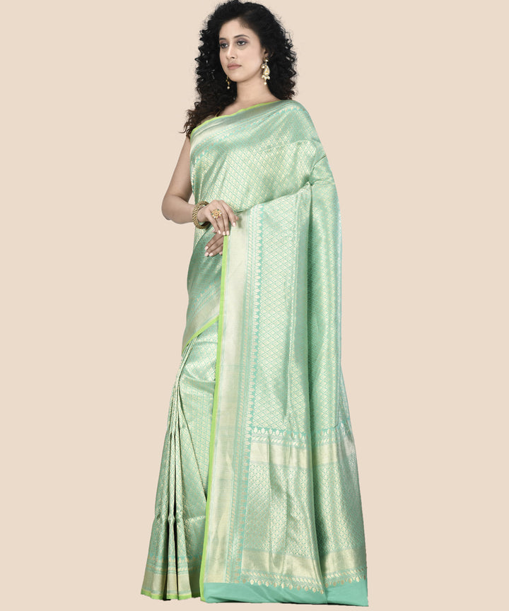 Cyan green silk handloom banarasi saree