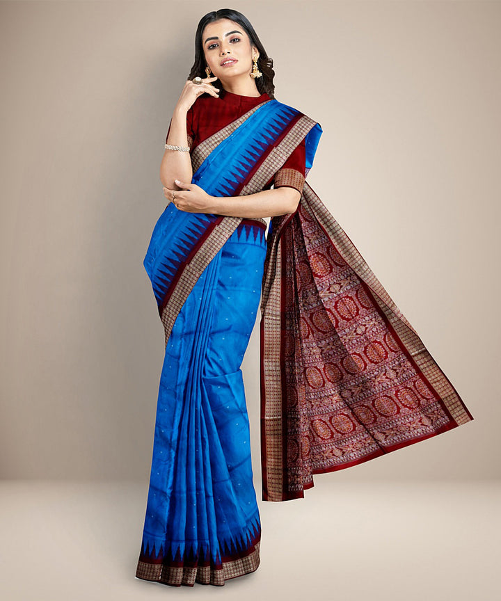 Sky blue maroon silk handwoven bomkai saree