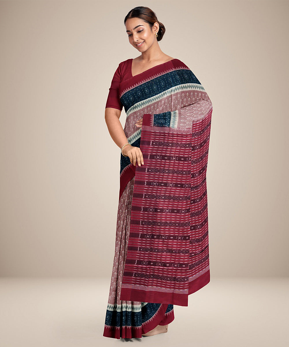 Pale pink handwoven cotton sambalpuri saree