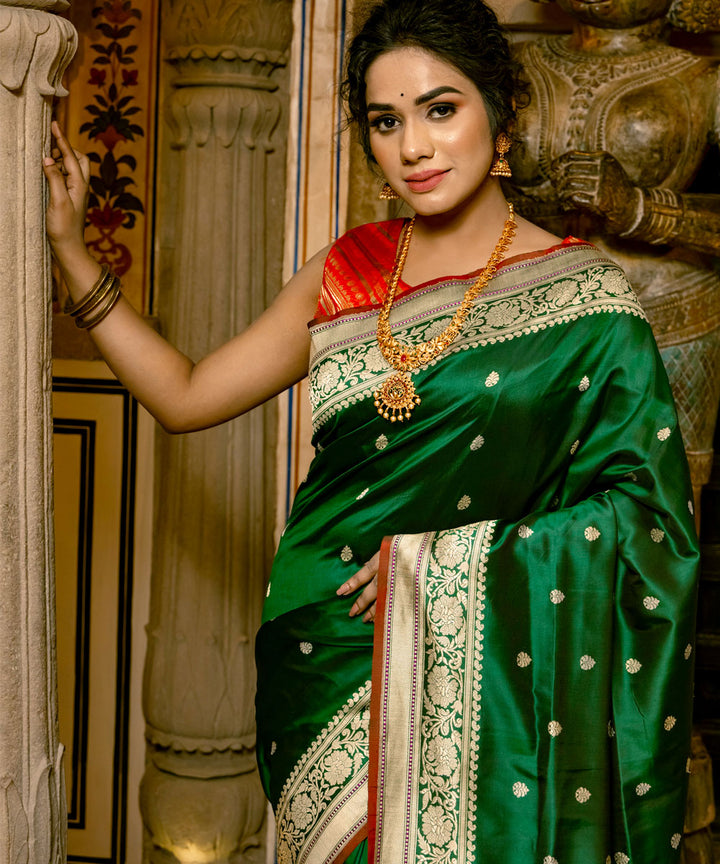Dark green silk handloom banarasi saree