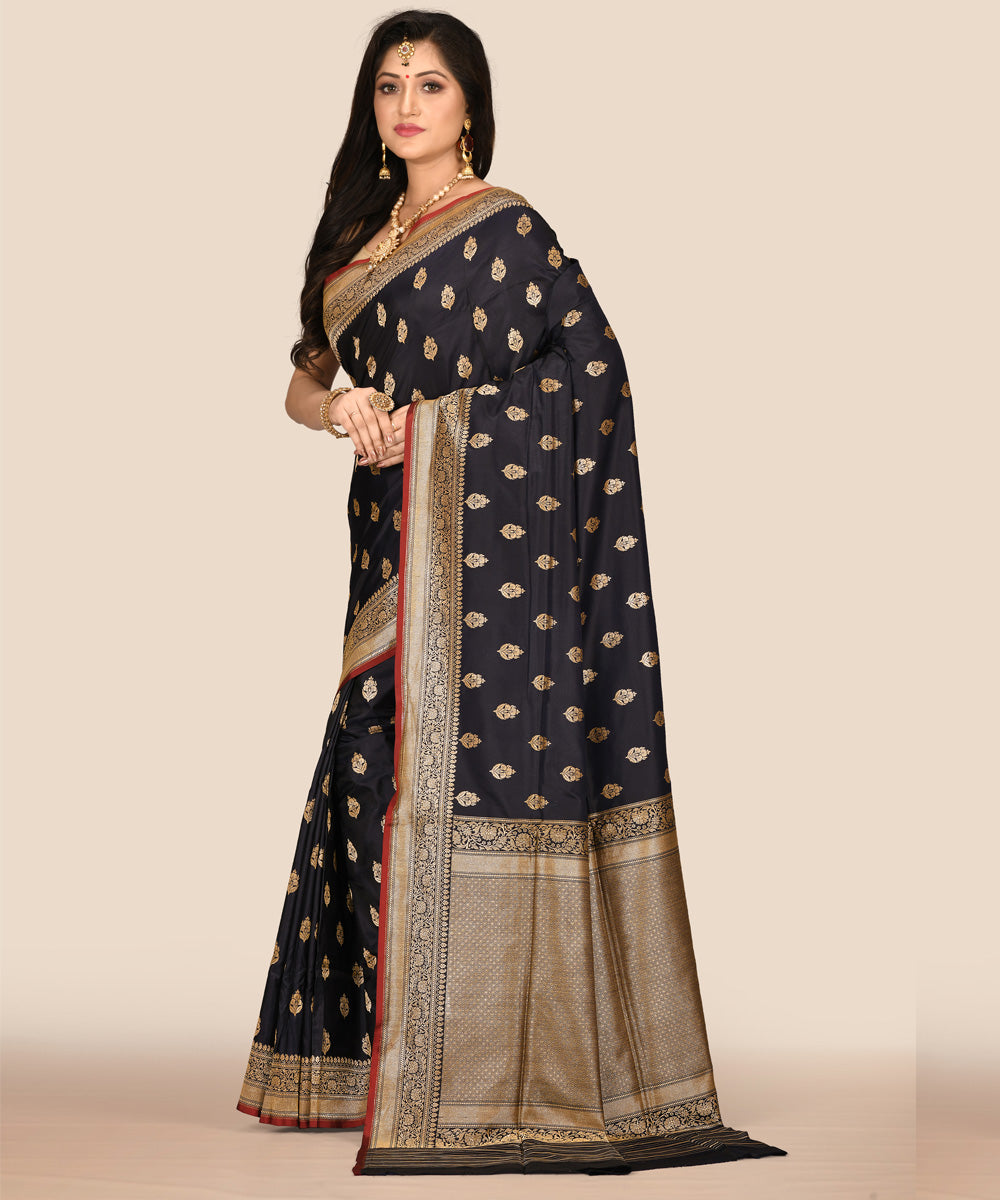 Dark blue silk handloom banarasi saree