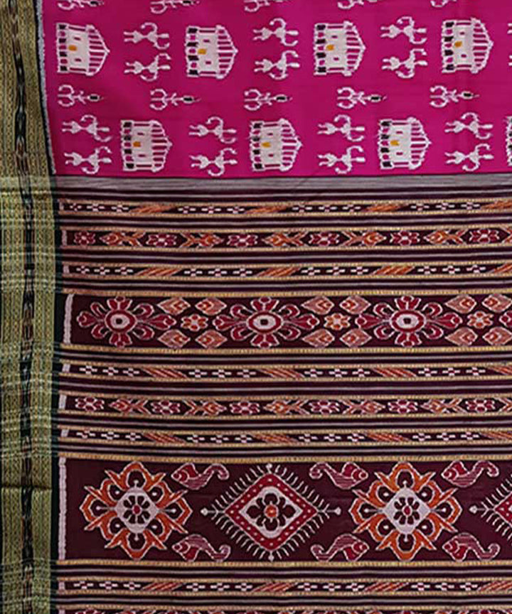 Pink black handwoven khandua silk saree