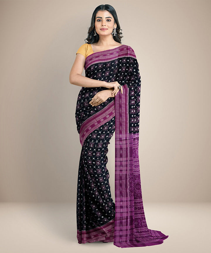 Black pink handwoven cotton sambalpuri saree