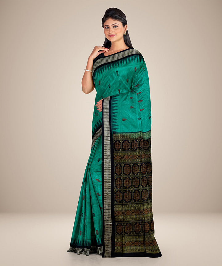 Cyan green black handwoven silk bomkai saree