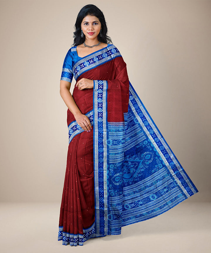 Maroon blue silk handwoven bomkai saree