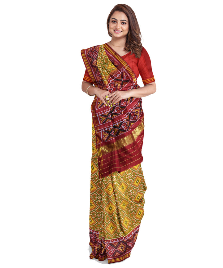 Yellow maroon silk handloom patola saree