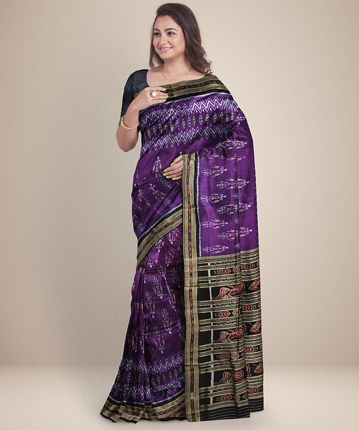 Purple black silk handwoven rudraksha border khandua saree