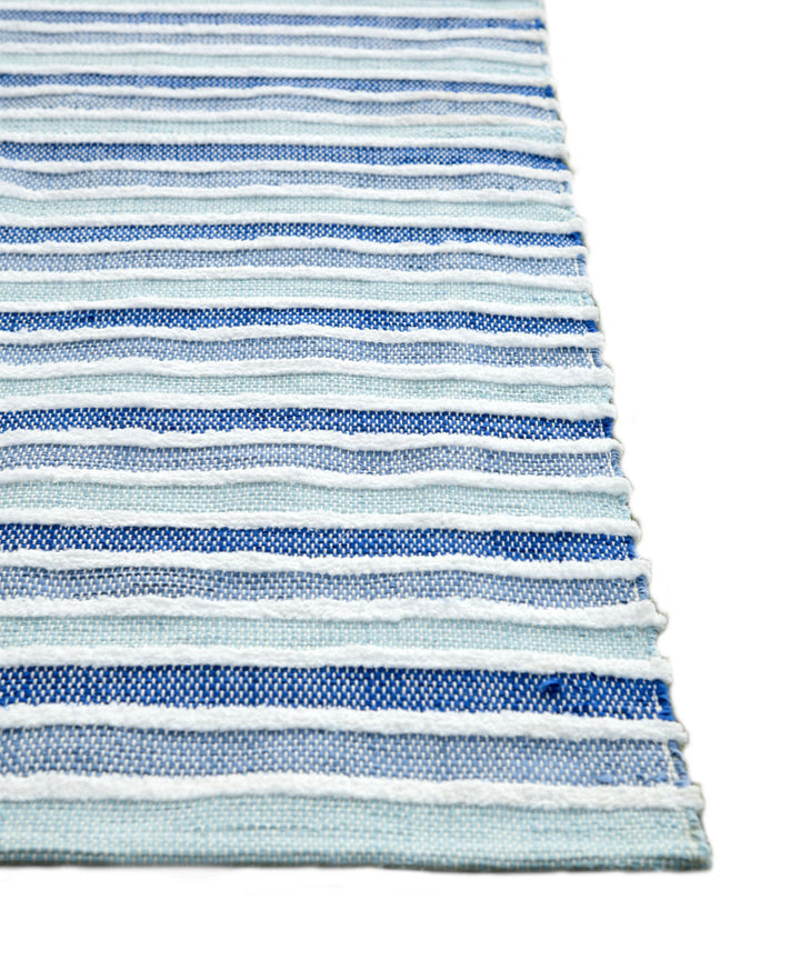 White navy blue handwoven stripe cotton dhurrie