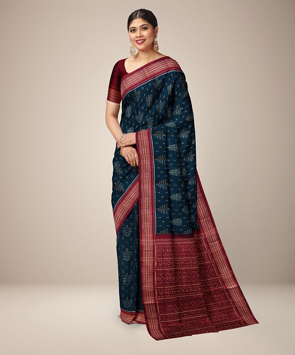 Dark teal handwoven cotton sambalpuri saree