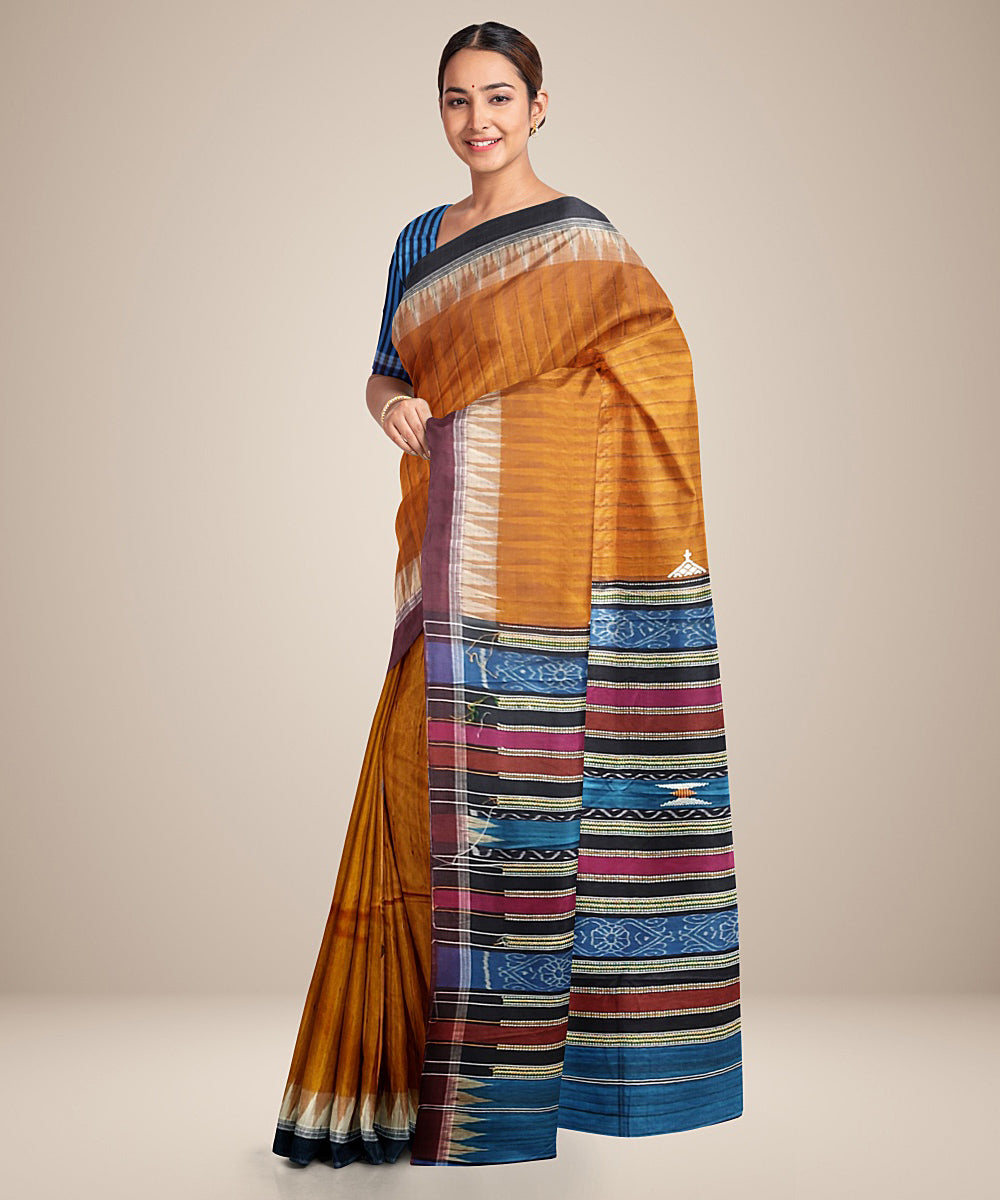 Mustard multicolor gopalpur tussar silk handwoven saree