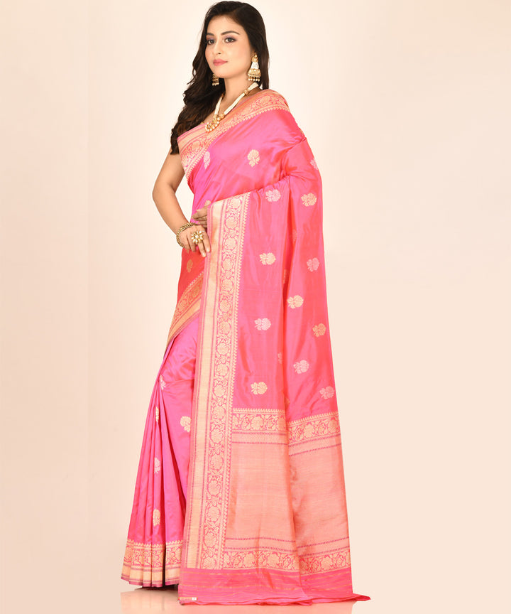 Pink handloom silk banarasi saree