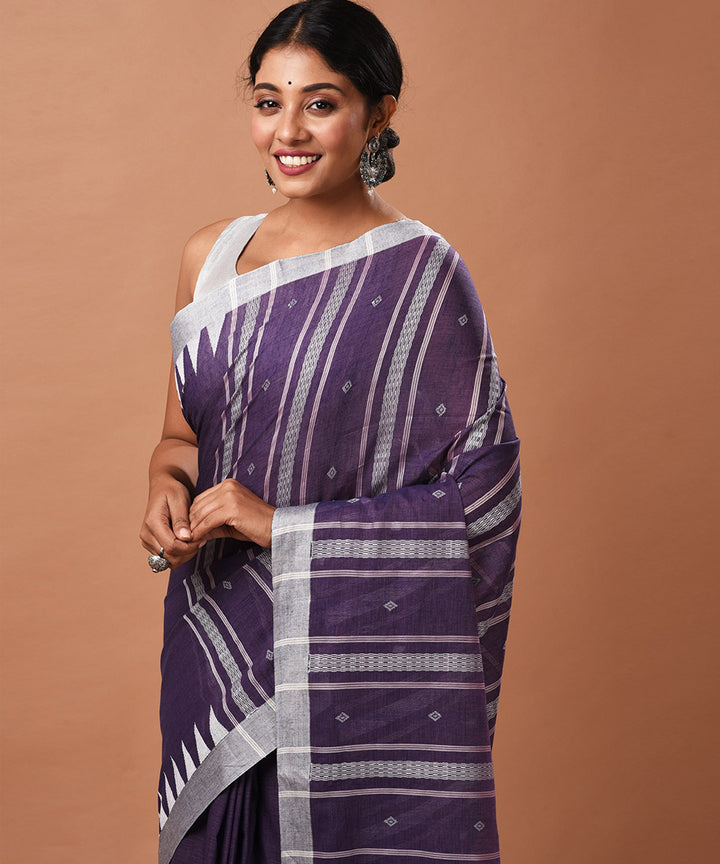 Violet blue handwoven cotton jamdani saree