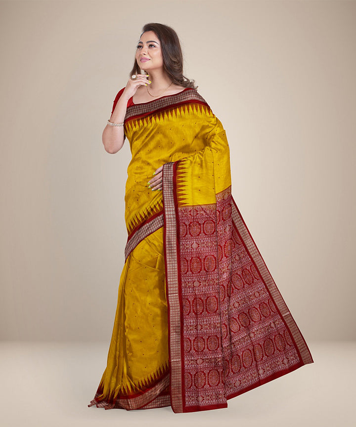 Yellow red silk handwoven bomkai saree