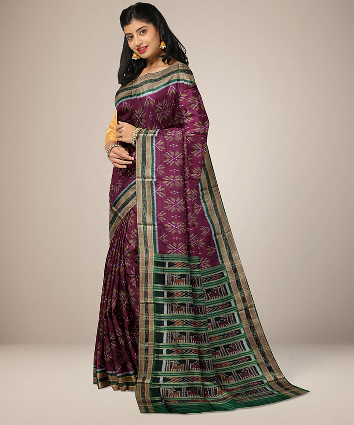 Maroon handwoven silk khandua saree