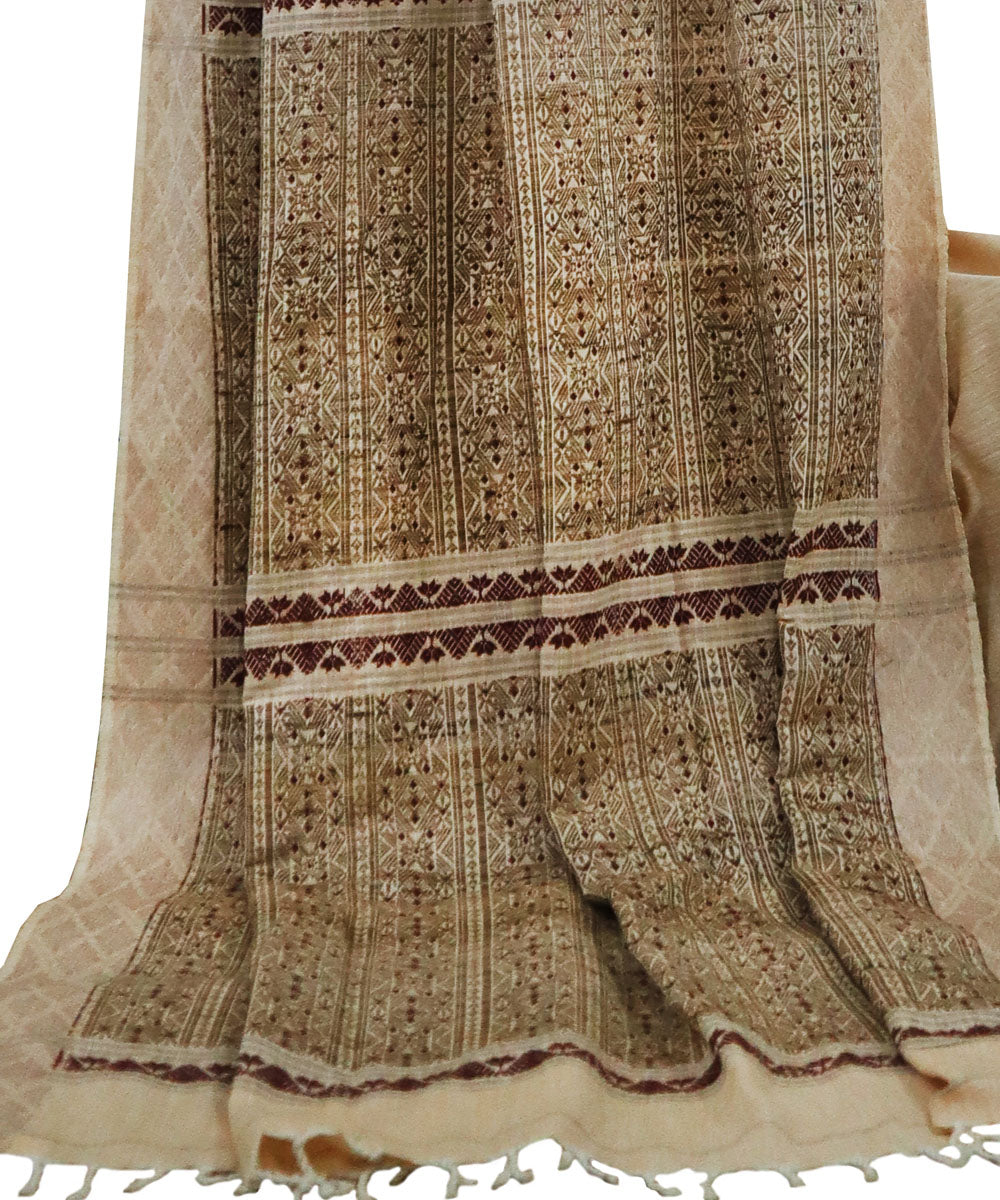 Cream brown handwoven eri silk assam saree