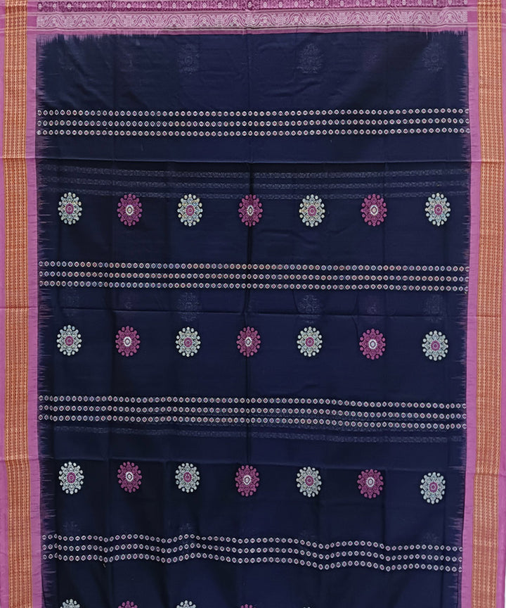 Navy blue pink handwoven bomkai cotton saree