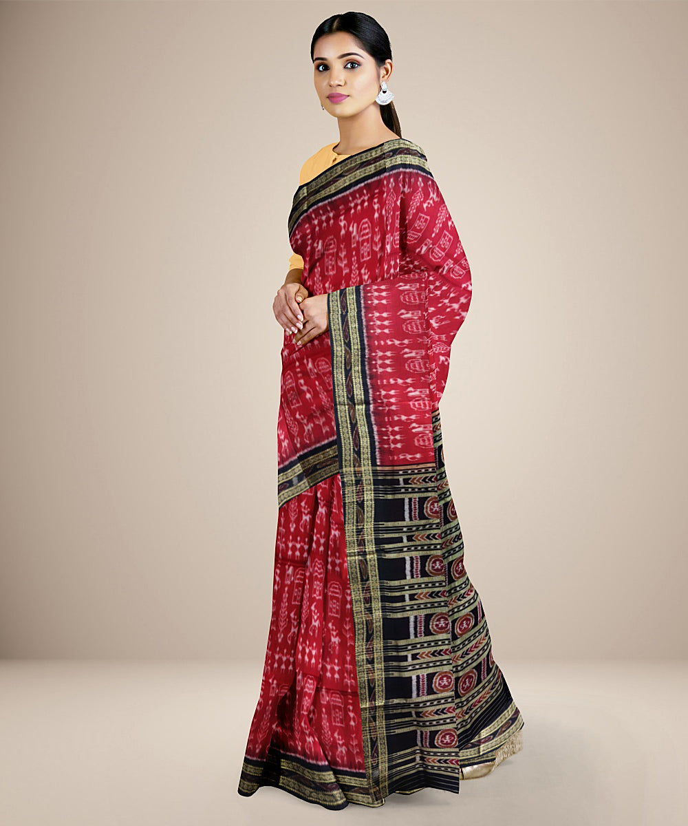 Red black silk handwoven khandua saree