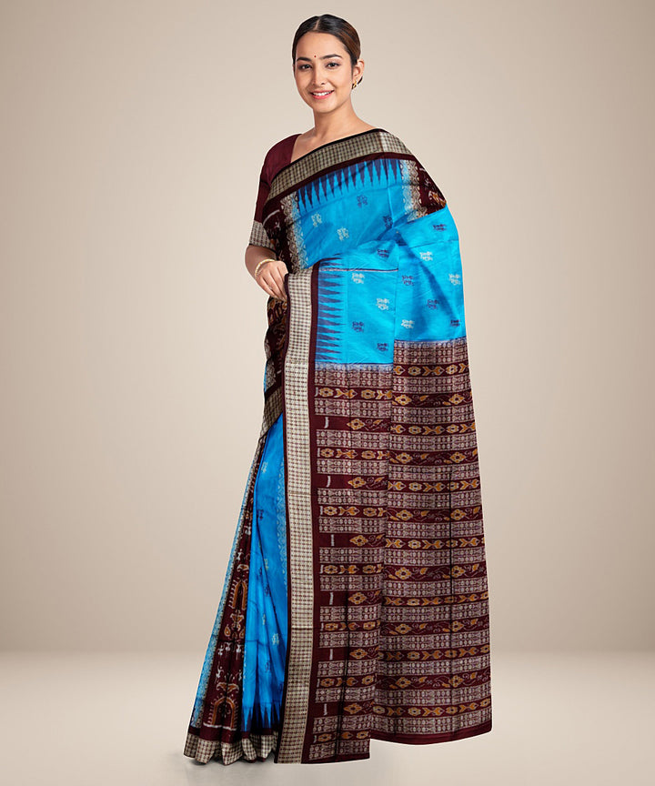 Sky blue maroon silk handwoven bomkai saree