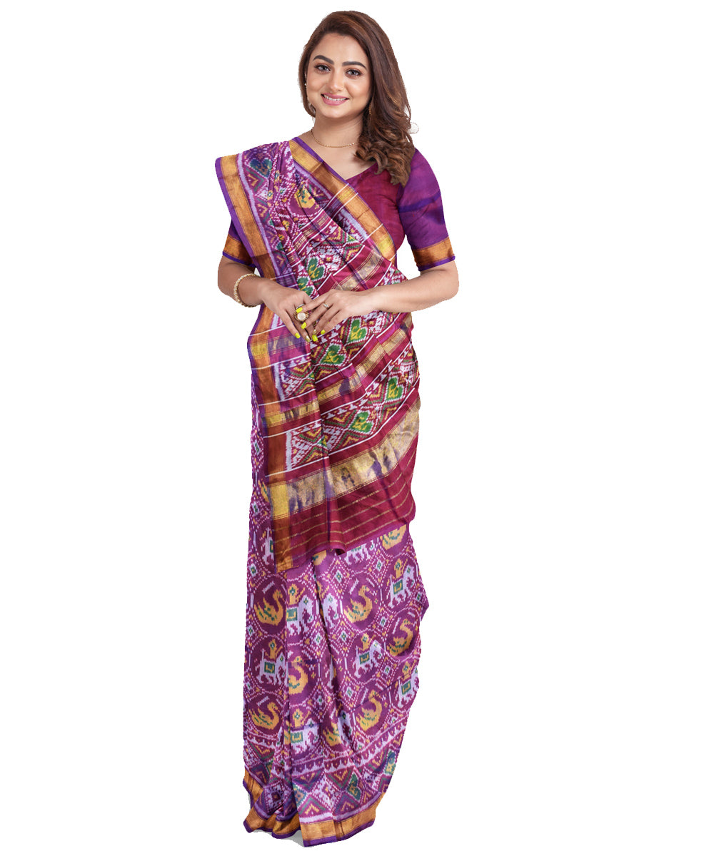 Dark purple silk handloom patola saree