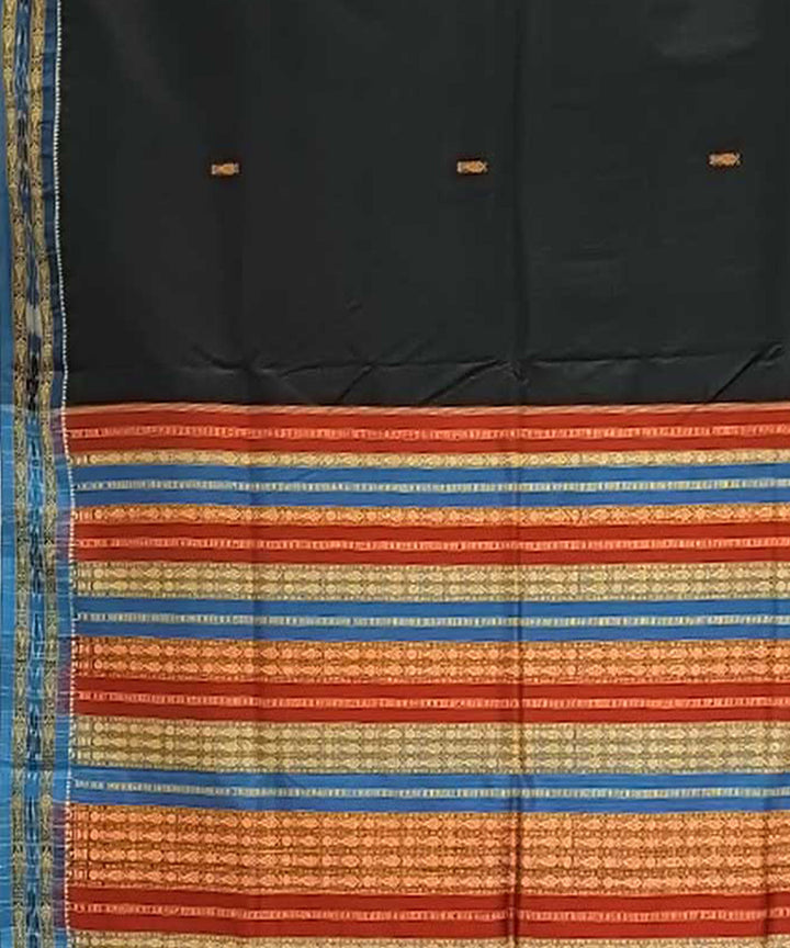 Black sky blue handwoven khandua silk saree