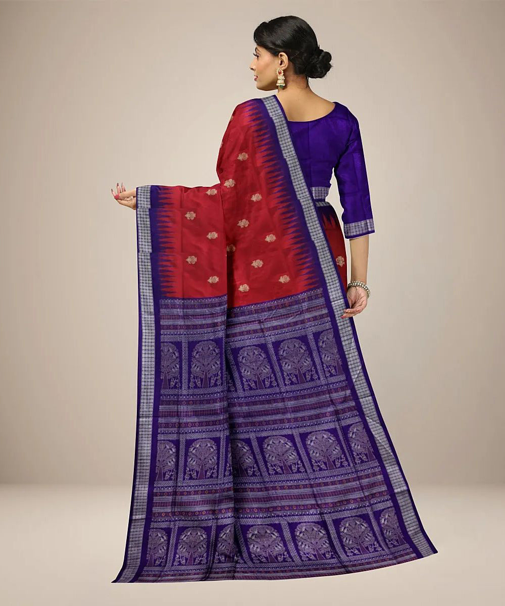 Red blue handwoven silk sambalpuri saree