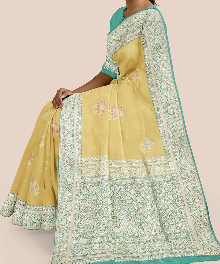 Mustard green silk handloom banarasi saree