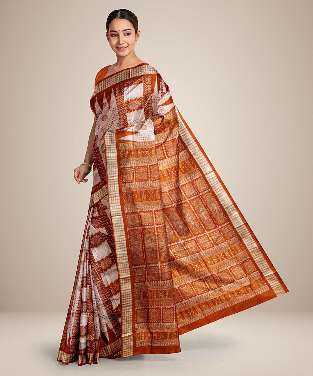 White orange silk handwoven bomkai saree