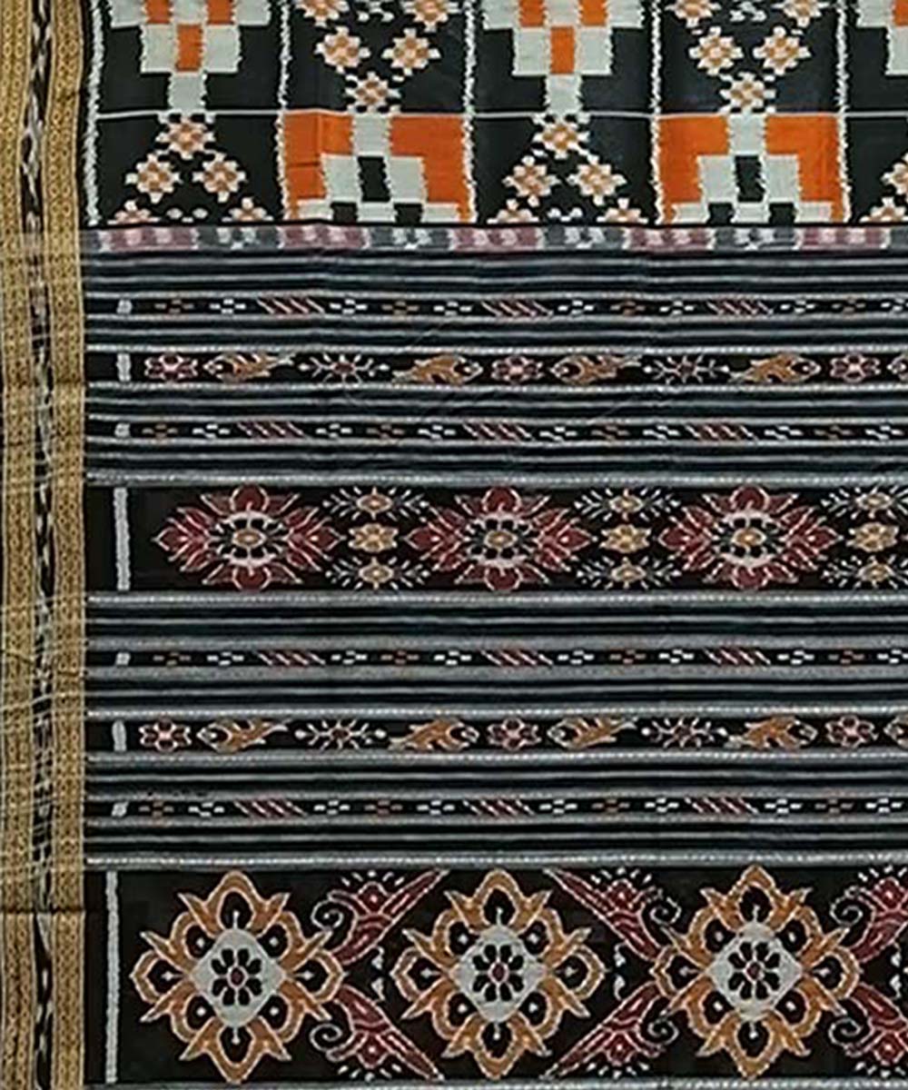 Black orange handwoven khandua silk saree