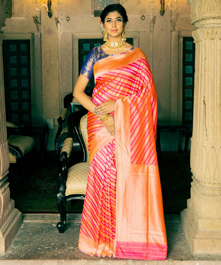 Orange pink double shade silk handloom banarasi saree