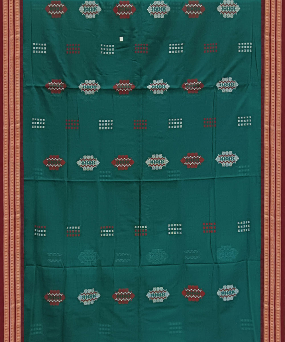 Dark green maroon handwoven bomkai cotton saree