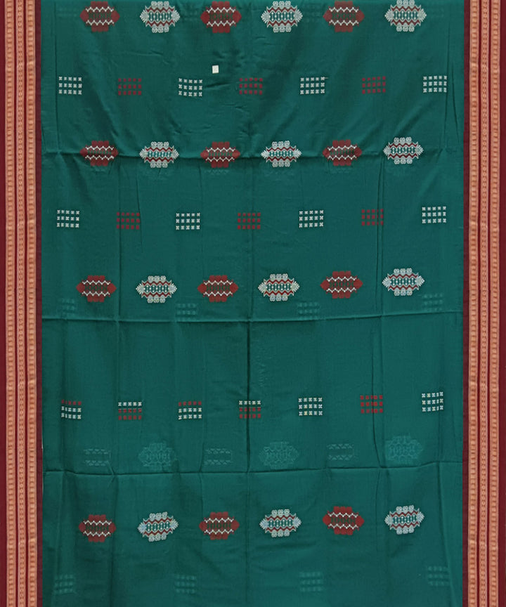 Dark green maroon handwoven bomkai cotton saree