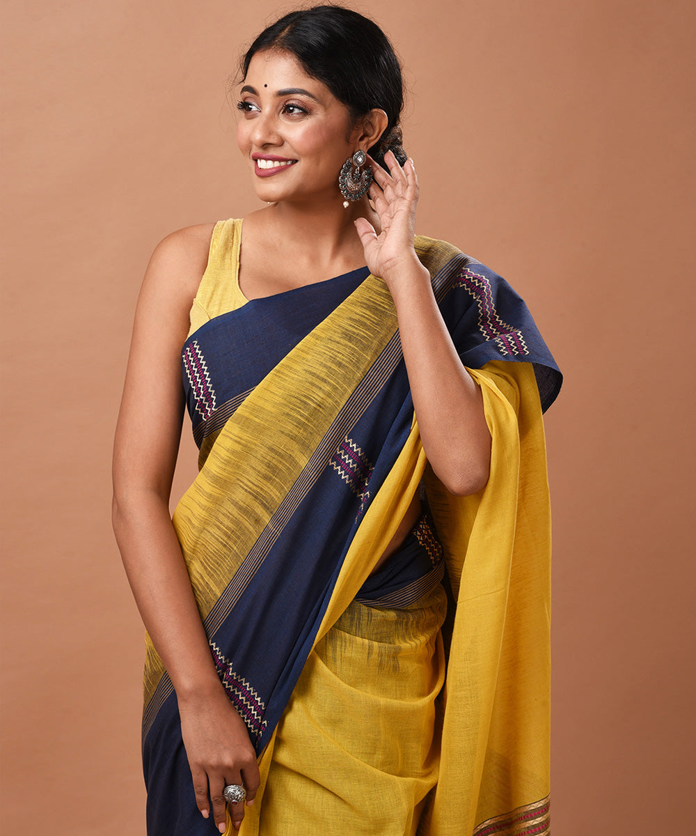 Mustard handloom cotton jamdani saree