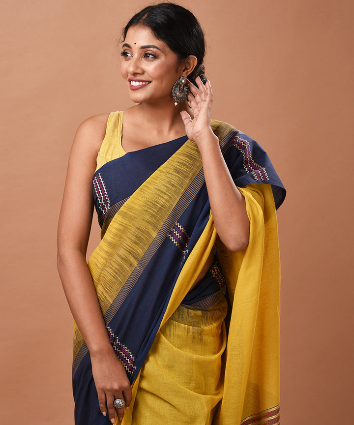 Mustard handloom cotton jamdani saree