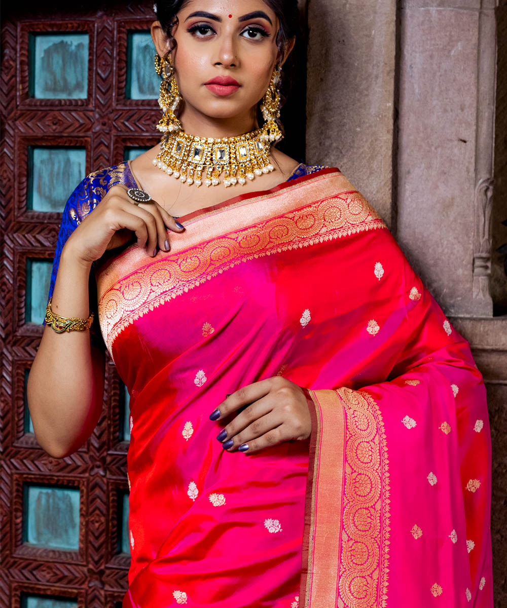 Pink silk handwoven banarasi saree