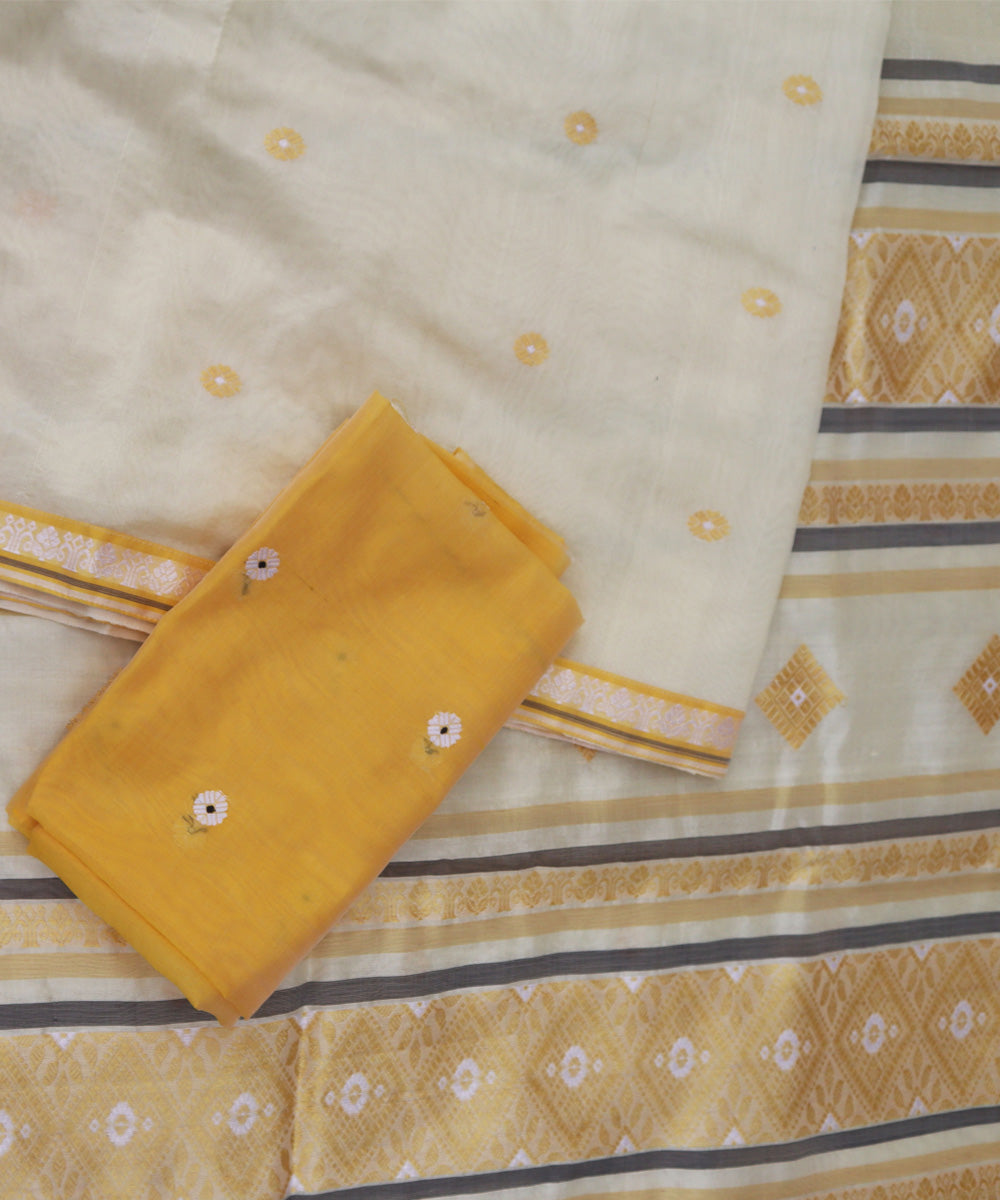 Cream yellow silk handloom assam saree