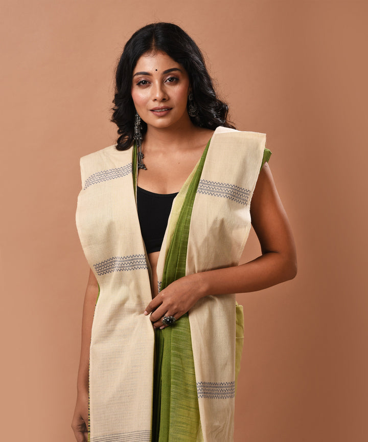 Forest green handwoven cotton jamdani saree