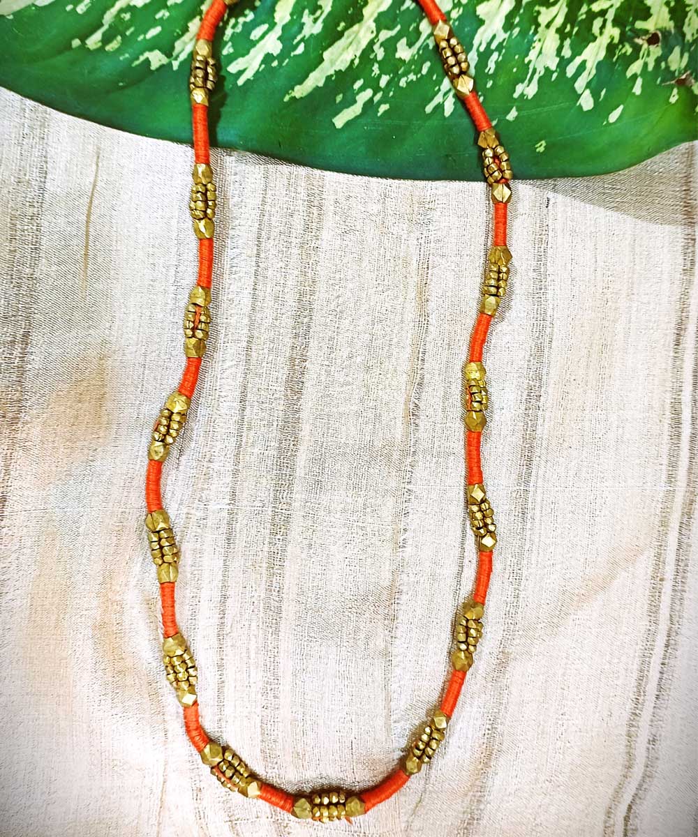 Orange handcrafted dokra necklace
