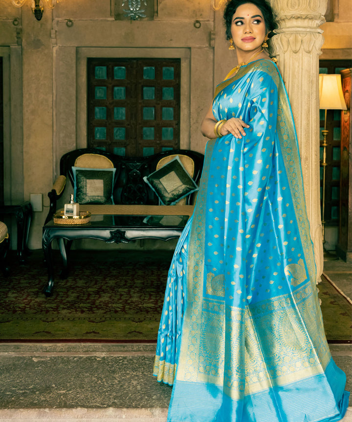 Sky blue silk handwoven banarasi saree