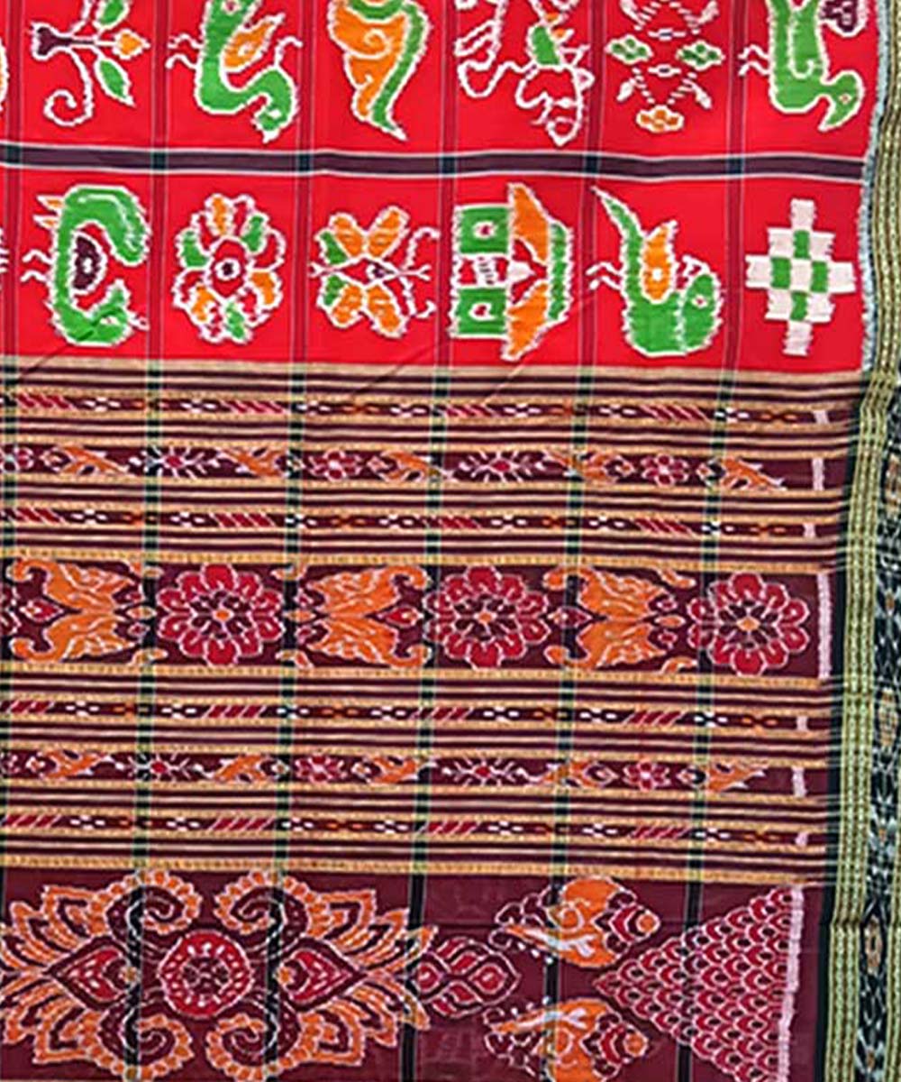 Red maroon handwoven khandua silk saree