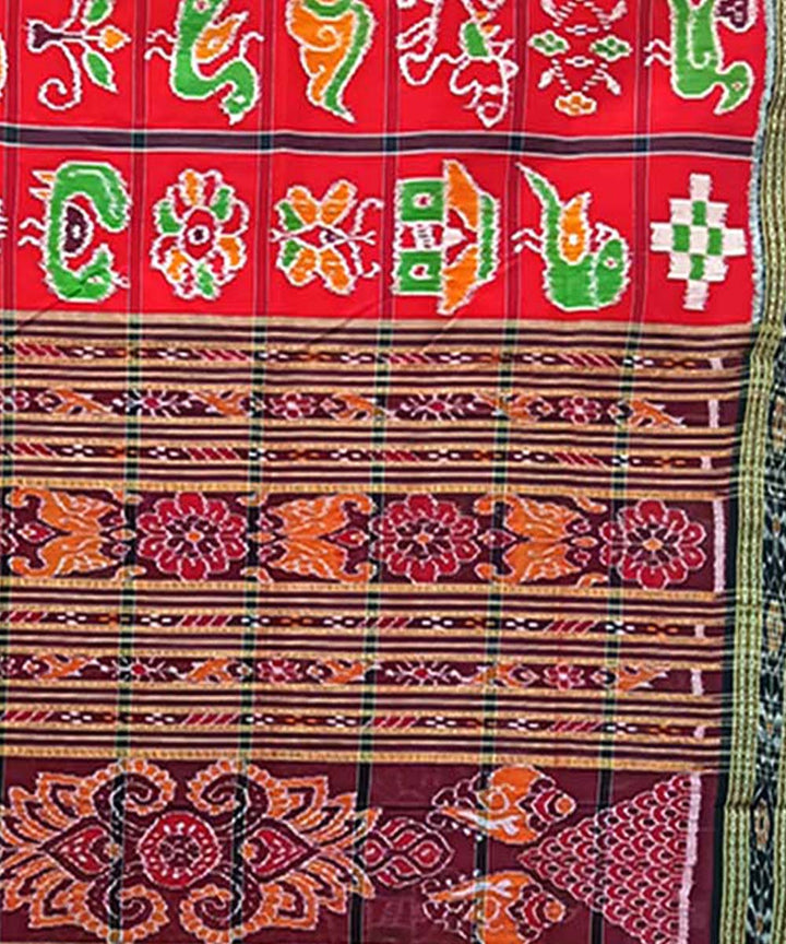 Red maroon handwoven khandua silk saree