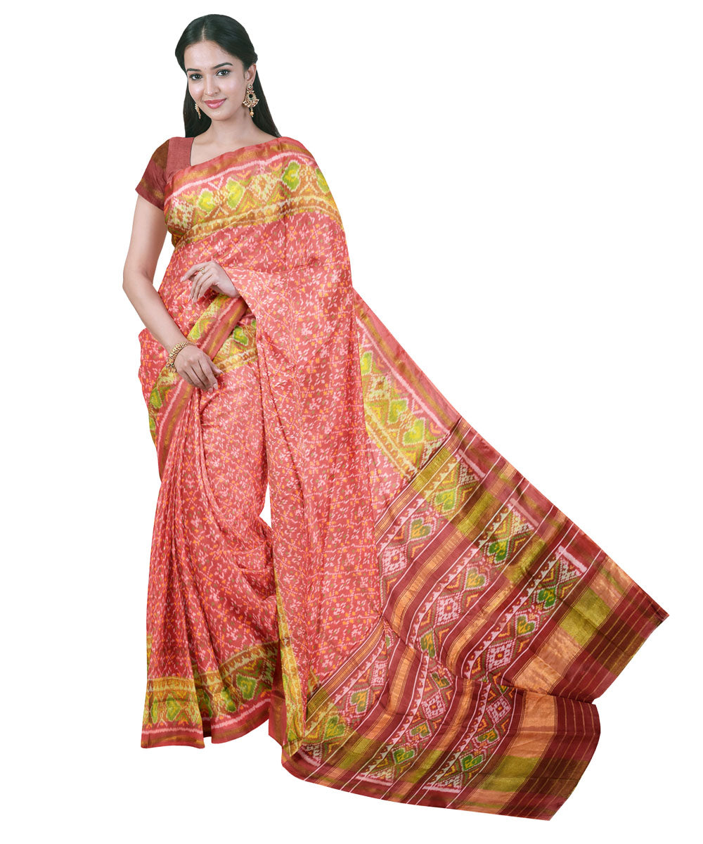 Peach silk handwoven patola saree