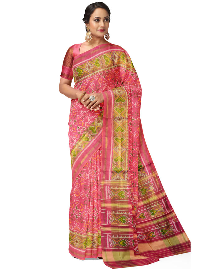 Peach silk handloom patola saree