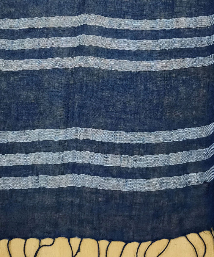 Navy blue white handloom cotton assam stole