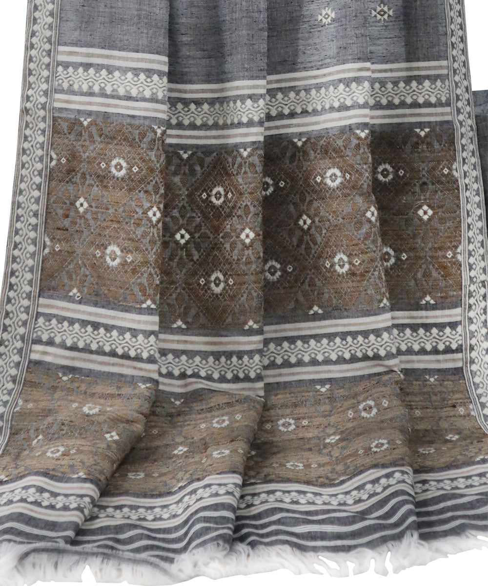 Grey brown handwoven eri silk assam saree