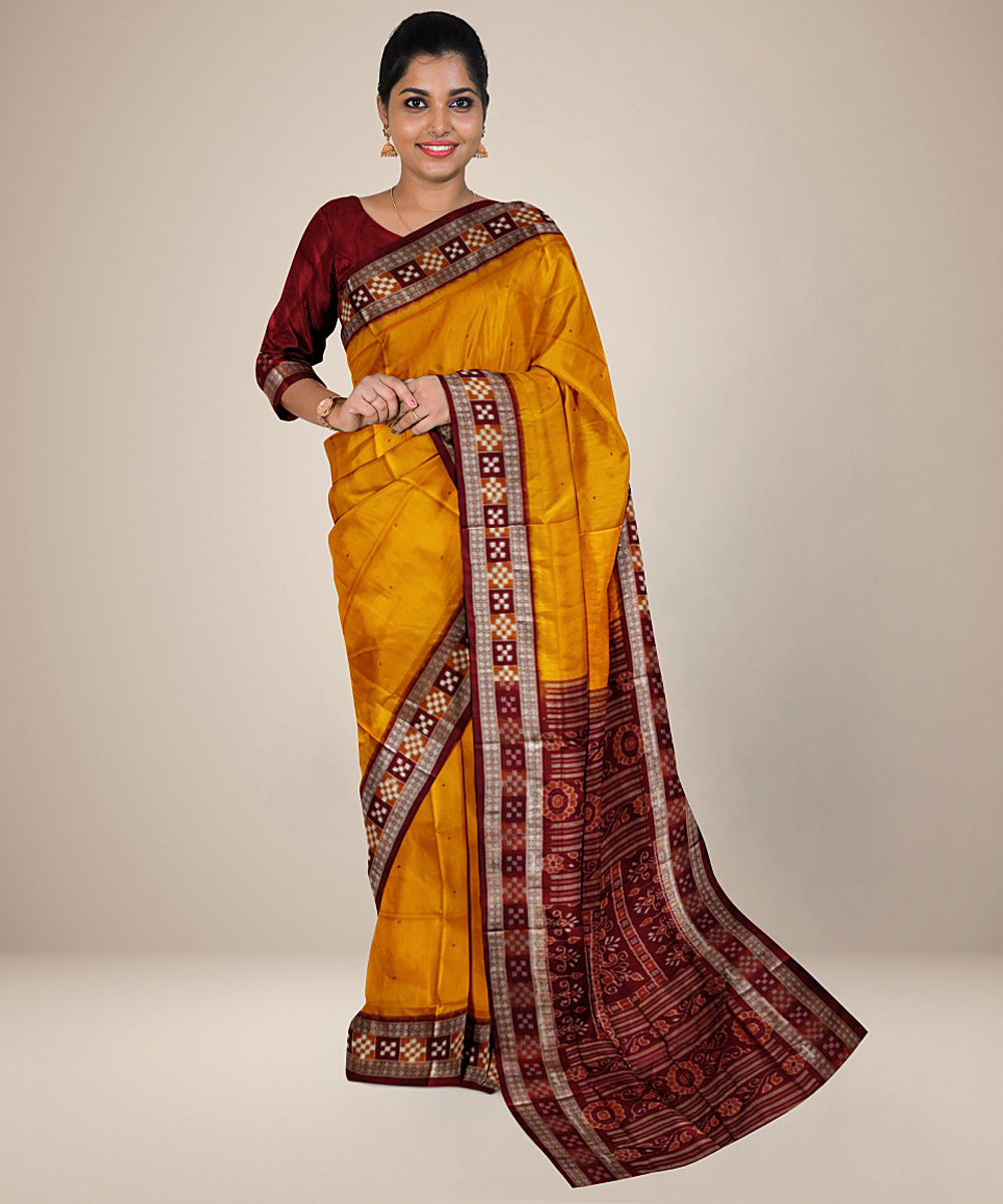 Orange maroon silk handwoven bomkai saree