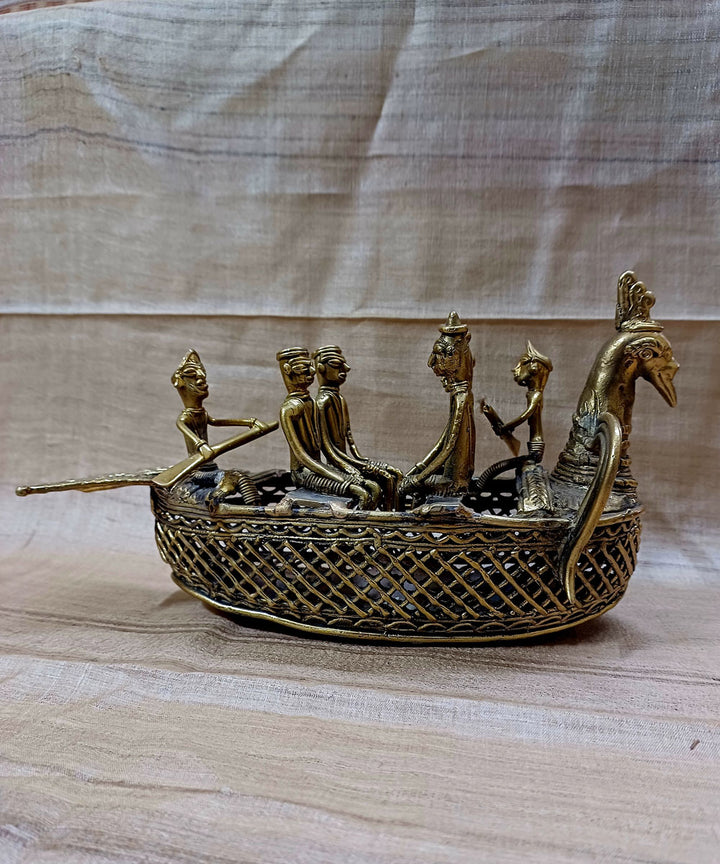 Dhokra brass handcrafted ancient peacock boat decor