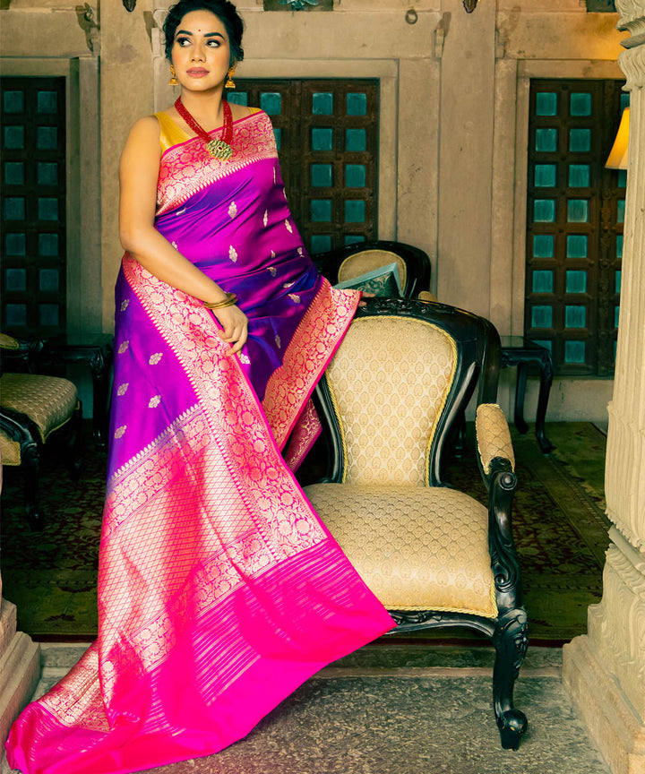Purple pink double shade silk handloom banarasi saree