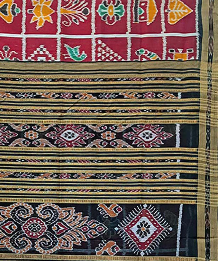 Maroon black handwoven khandua silk saree