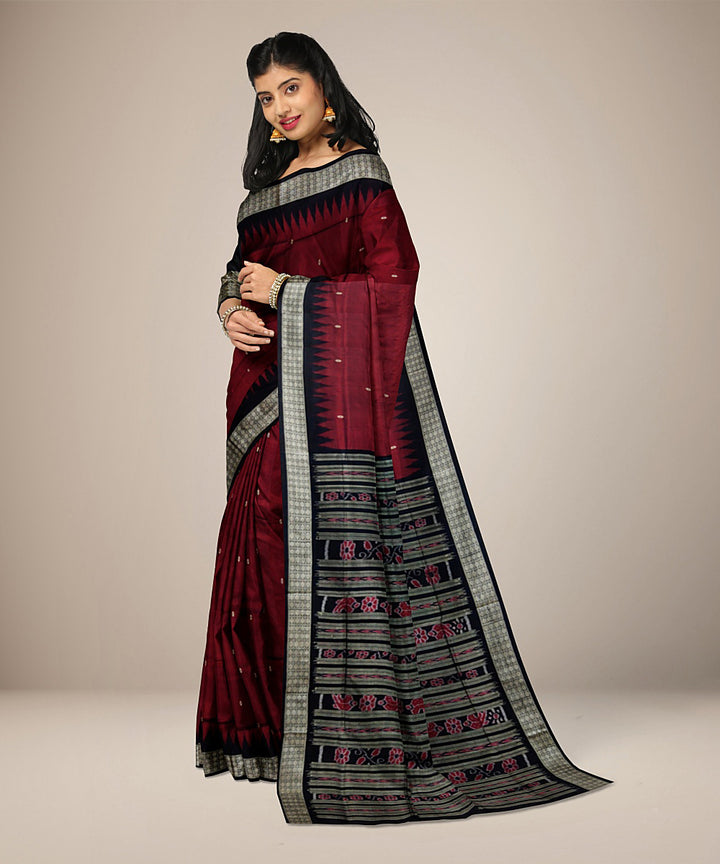 Maroon black silk handwoven bomkai saree